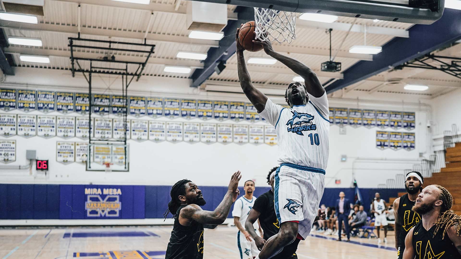 Sharks player attacking the basket